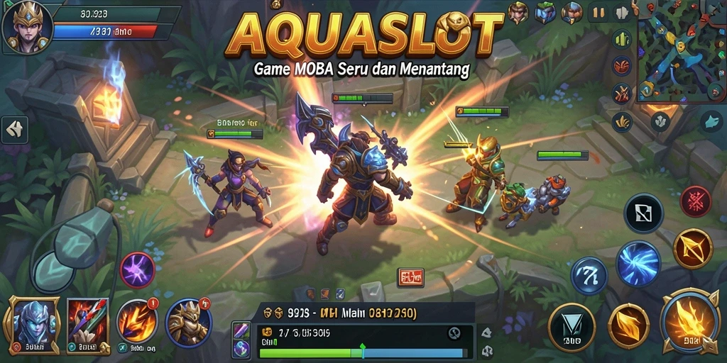 Screenshot menampilkan aksi seru dalam gameplay MOBA AQUASLOT.