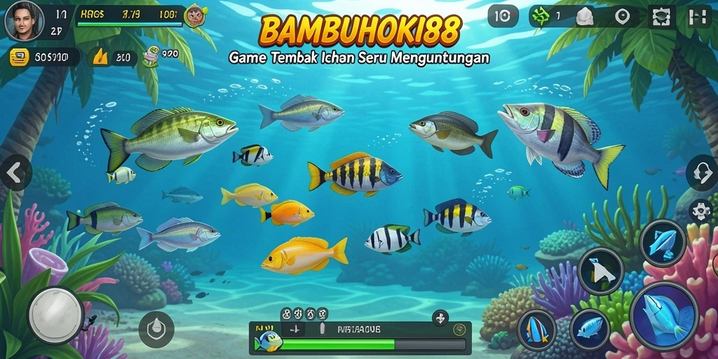 Tampilan menarik dari gameplay BAMBUHOKI88 saat memburu ikan.