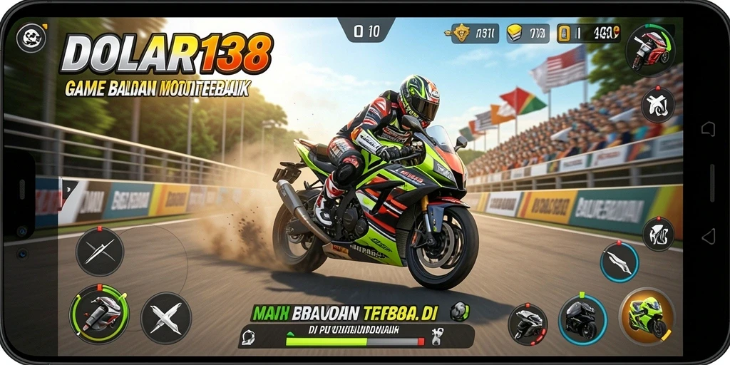 Tampilan gameplay DOLAR138 dengan balapan motor yang mendebarkan.