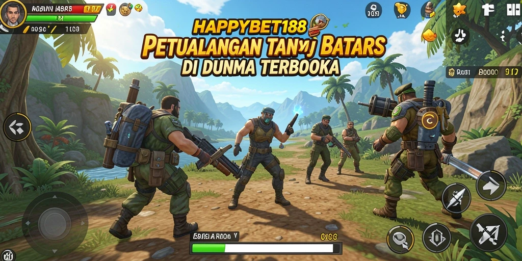 Screenshot utama HAPPYBET188 menampilkan aksi eksplorasi dalam dunia terbuka.