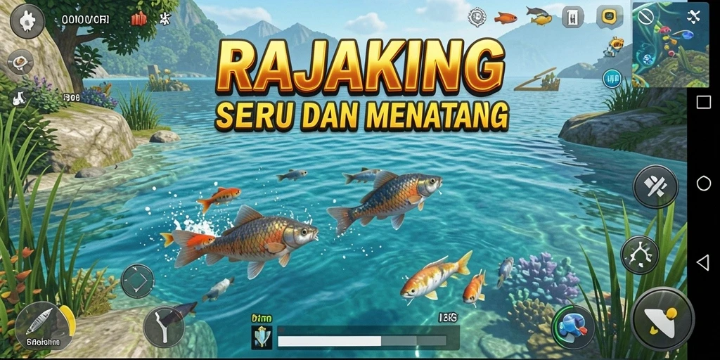 Screenshot gameplay RAJAKING yang menampilkan aksi memancing yang seru.