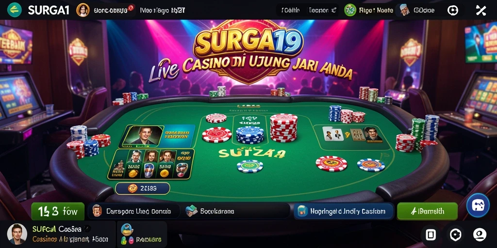 Tangkapan layar menunjukkan dealer langsung dan permainan seru di SURGA19.