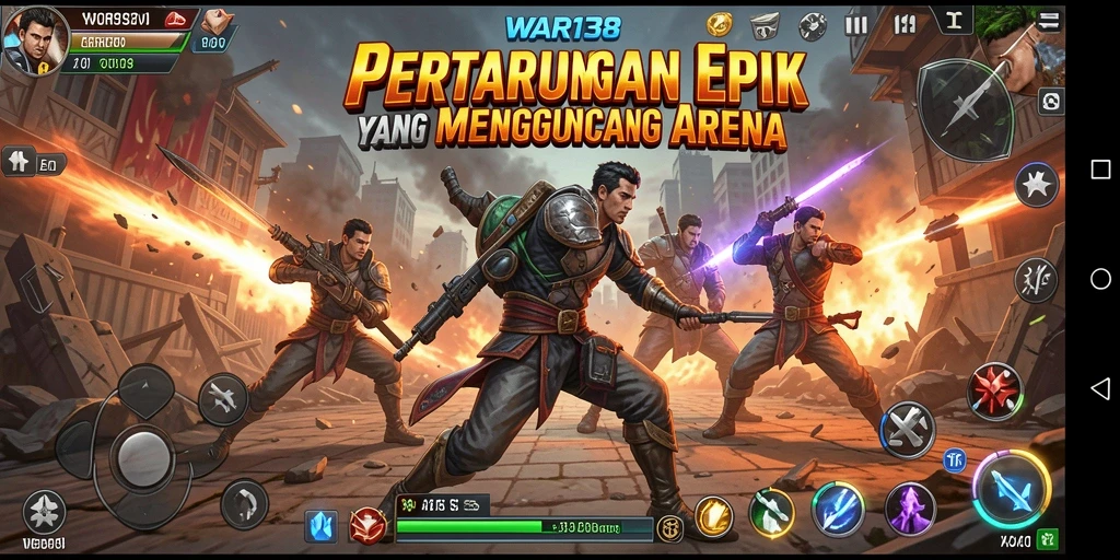 Tangkapan layar dari WAR138 menampilkan pertarungan yang mendebarkan dan karakter yang beragam.