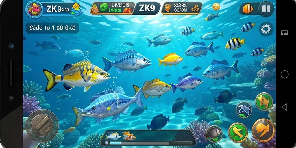 Screenshot menampilkan gameplay Tembak Ikan yang seru dan penuh warna.